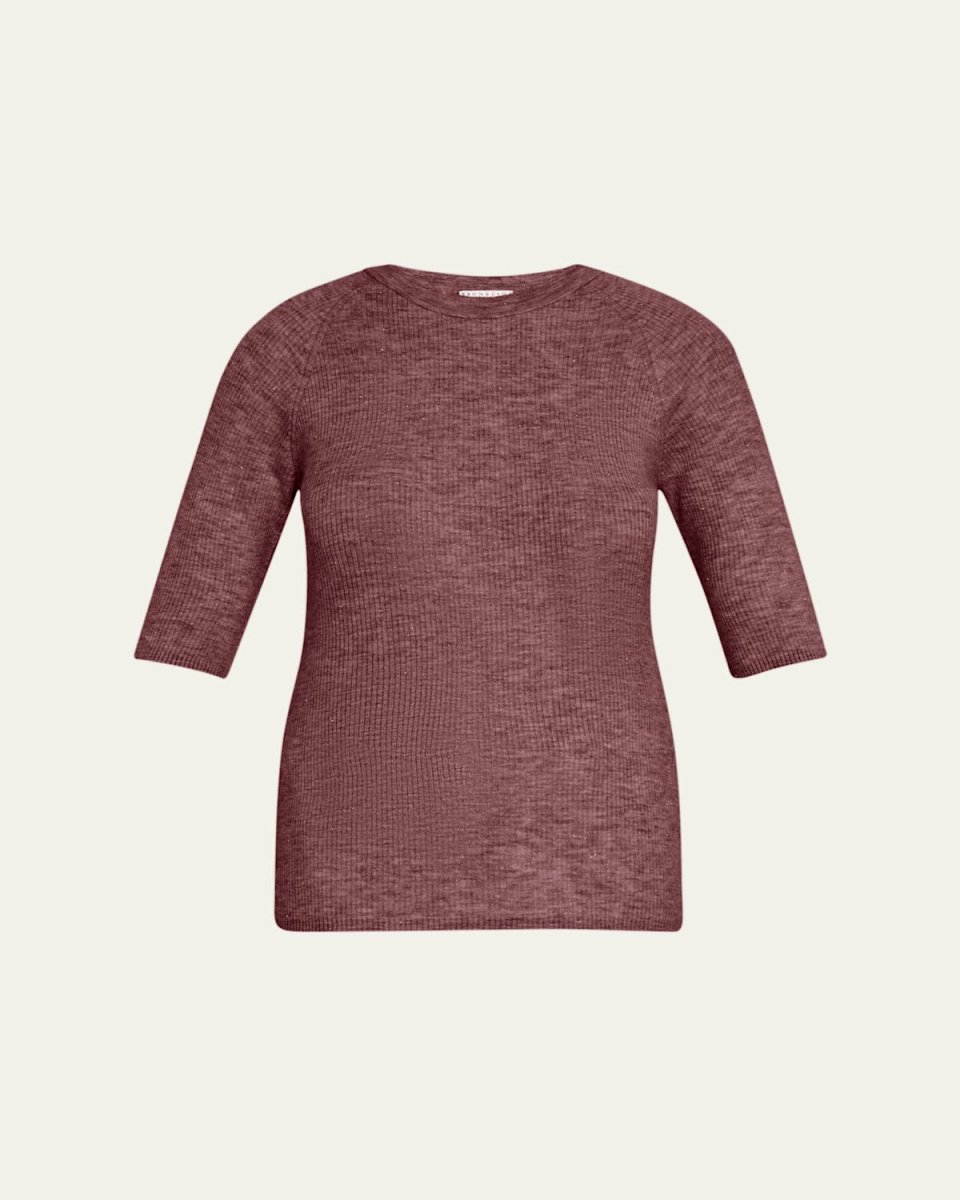 Ribbed Cashmere Stretch Lurex T-Shirt